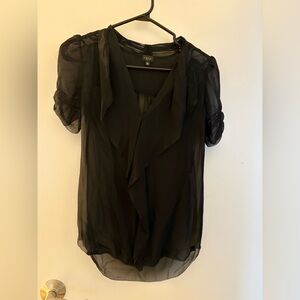 Babaton Black Sheer Ruffle-Front Blouse
